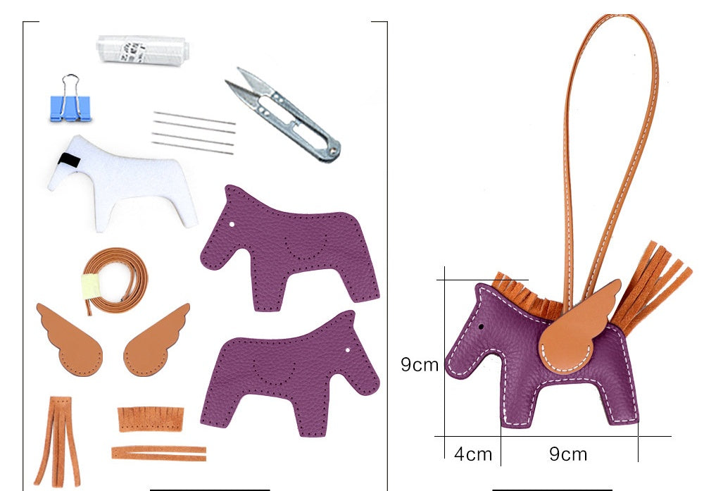 DIY Leather Angel Horse Charm Kit – Handmade Pony Keychain Bag Charm Craft Set for Beginners