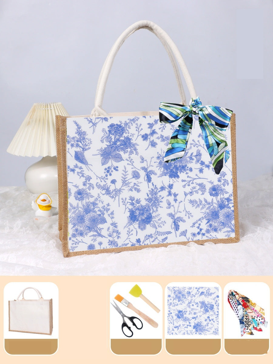 DIY Canvas Tote Bag Decorating Kit with Printed Scarf | Handmade Craft Gift Set for Adults & Kids | Personalized Tote Bag DIY Kit