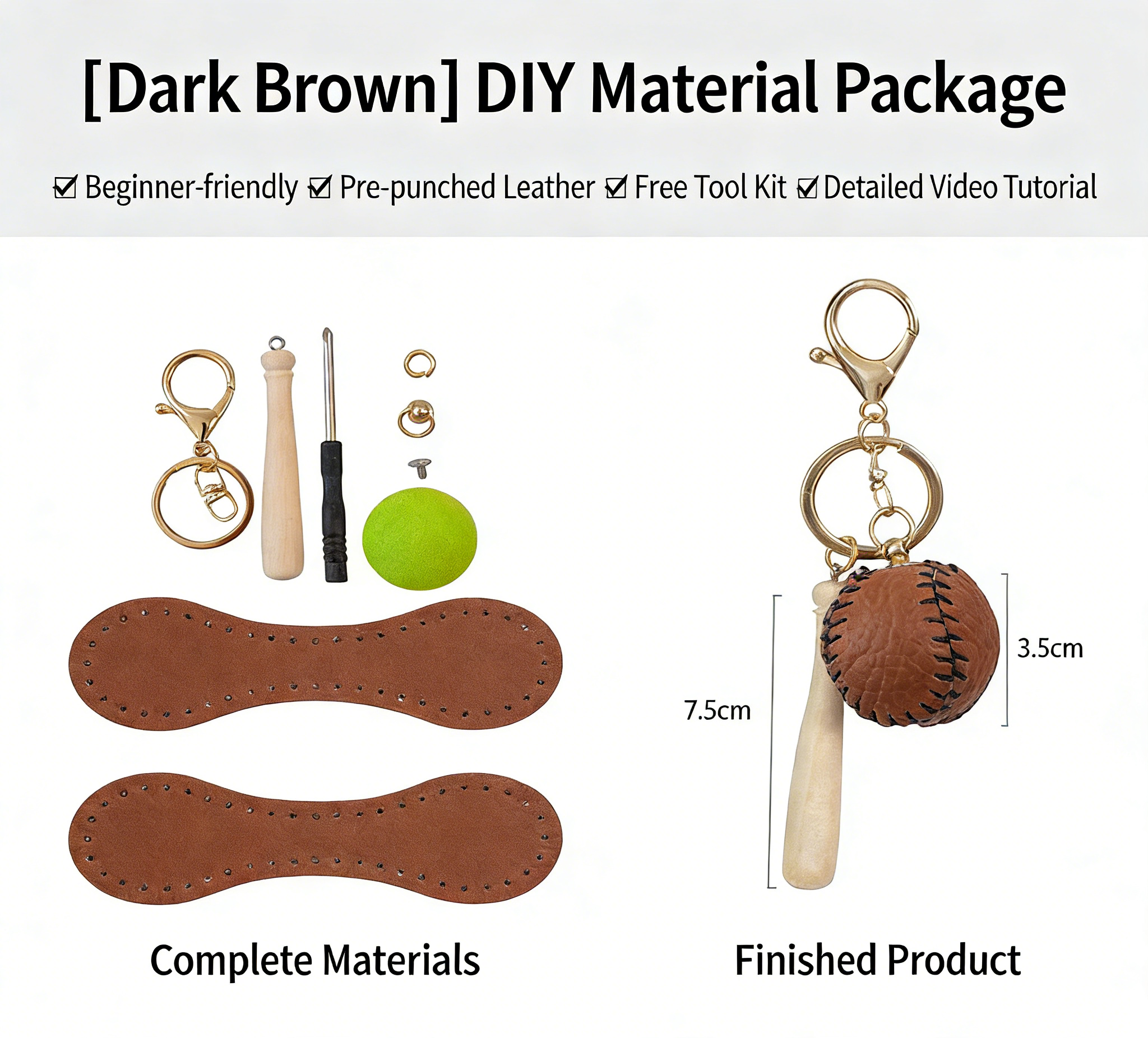 DIY Baseball Keychain Craft Kit | Beginner-Friendly Handmade Leather Gift Set | Pre-Cut Real Cowhide DIY Stitching Kit