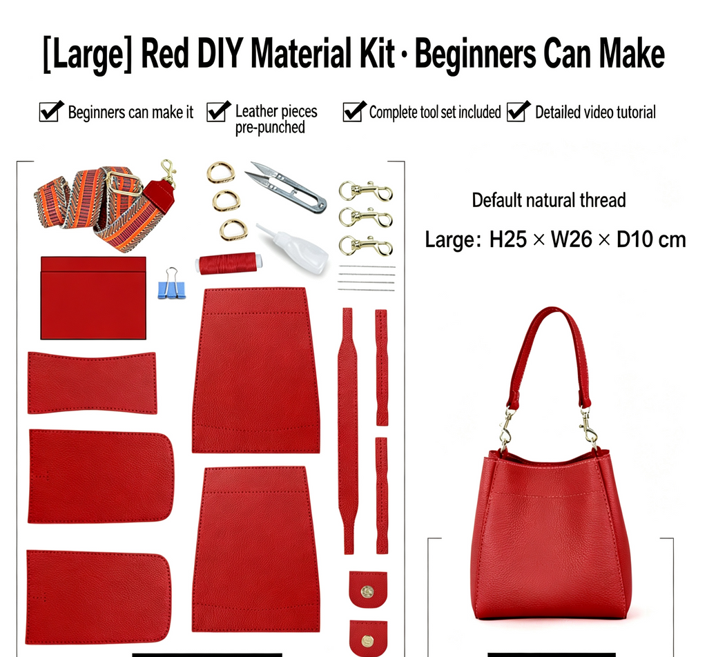DIY Woven Leather Bucket Bag Kit – Full-Grain Leather Shoulder & Crossbody Bag Making Kit