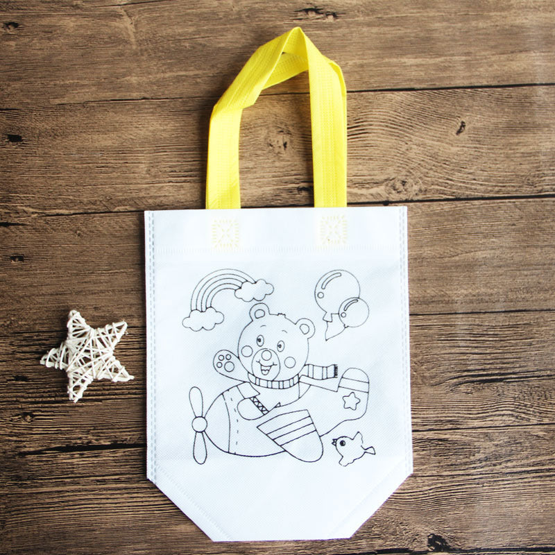 DIY Cartoon Coloring Tote Bag Kit for Kids – Creative Non-Woven Fabric Painting Handbag with Markers