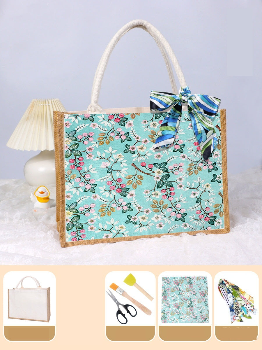 DIY Canvas Tote Bag Decorating Kit with Printed Scarf | Handmade Craft Gift Set for Adults & Kids | Personalized Tote Bag DIY Kit