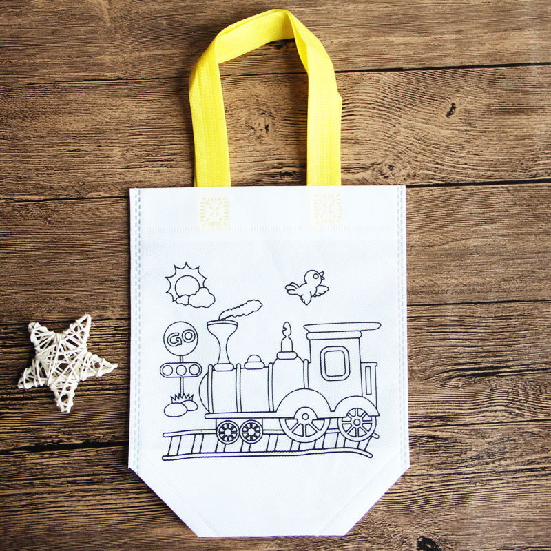 DIY Cartoon Coloring Tote Bag Kit for Kids – Creative Non-Woven Fabric Painting Handbag with Markers