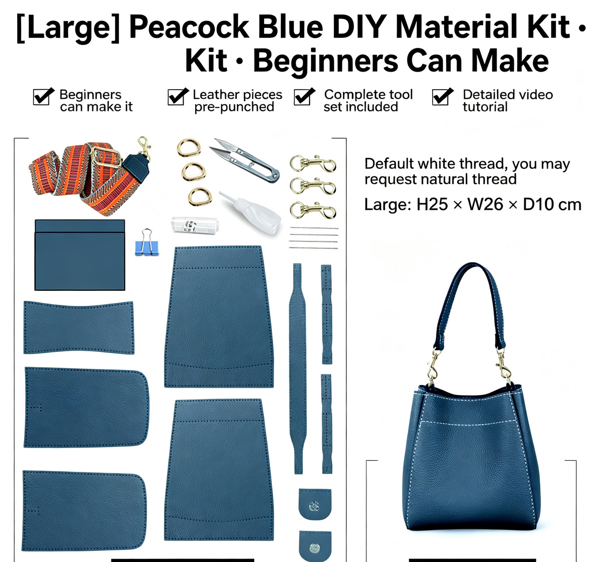 DIY Woven Leather Bucket Bag Kit – Full-Grain Leather Shoulder & Crossbody Bag Making Kit