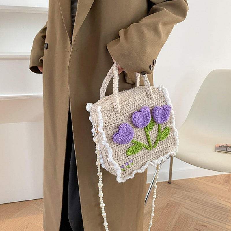 DIY Crochet Shoulder Bag Kit for Beginners – Handmade Purple Crossbody Tote Bag with Video Tutorial