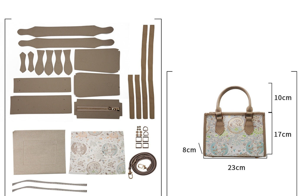 DIY Patchwork Tote Bag Kit | Genuine Leather & Microfiber Handmade Shoulder Bag Craft Set for Beginners