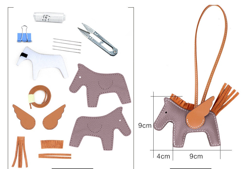 DIY Leather Angel Horse Charm Kit – Handmade Pony Keychain Bag Charm Craft Set for Beginners