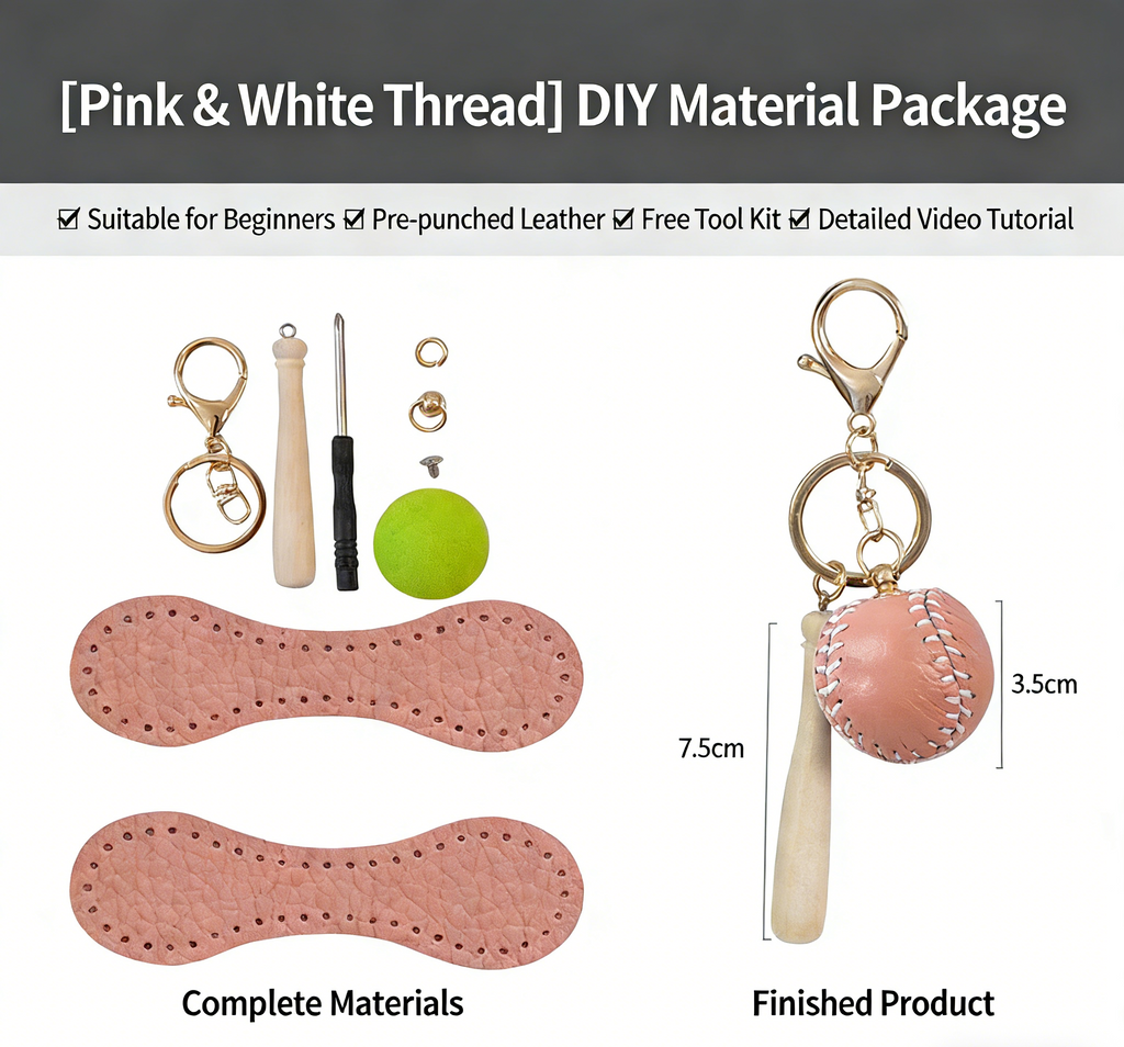 DIY Baseball Keychain Craft Kit | Beginner-Friendly Handmade Leather Gift Set | Pre-Cut Real Cowhide DIY Stitching Kit