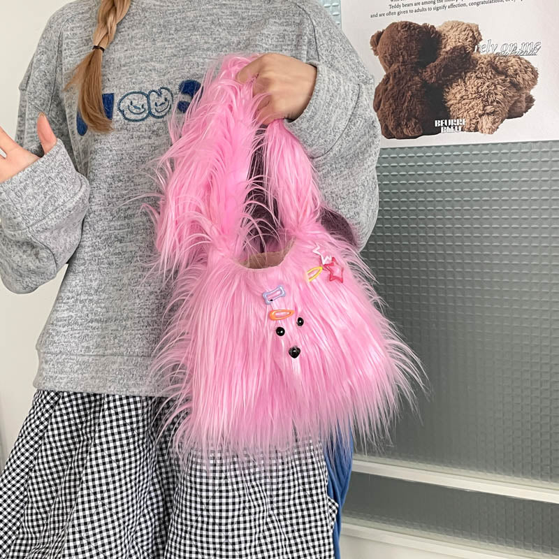 DIY Plush Crossbody Bag Kit for Beginners – Handmade Furry Shoulder Purse Sewing Kit with Pre-Cut Materials & Video Tutorial