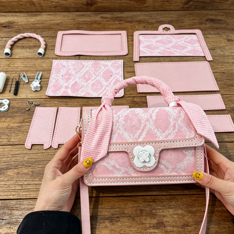 DIY PU Leather Handbag Kit for Beginners – Handmade Crossbody Tote Bag Sewing Kit with Pre-Cut Materials & Video Tutorial