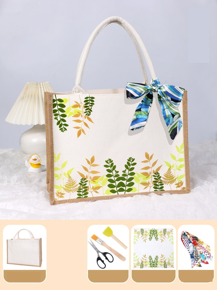 DIY Canvas Tote Bag Decorating Kit with Printed Scarf | Handmade Craft Gift Set for Adults & Kids | Personalized Tote Bag DIY Kit