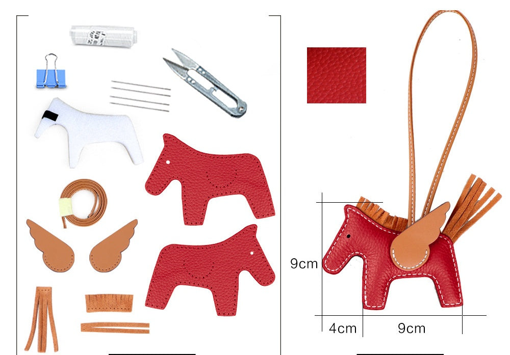 DIY Leather Angel Horse Charm Kit – Handmade Pony Keychain Bag Charm Craft Set for Beginners