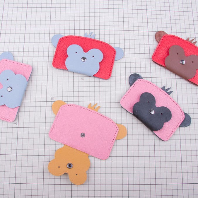DIY Monkey Leather Card Holder Kit for Beginners – Cute Handmade Cowhide Card Wallet with Video Tutorial & Complete Sewing Kit