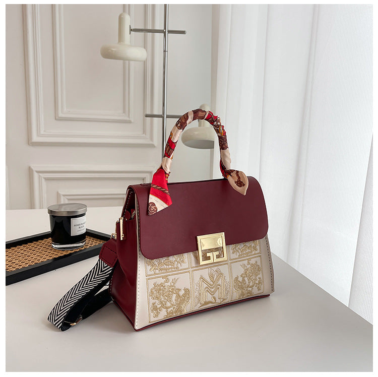 DIY PU Leather Tote Bag Kit for Beginners – Handmade Shoulder & Crossbody Handbag with Video Tutorial, Pre-Cut Materials, Brown/Red White/Red