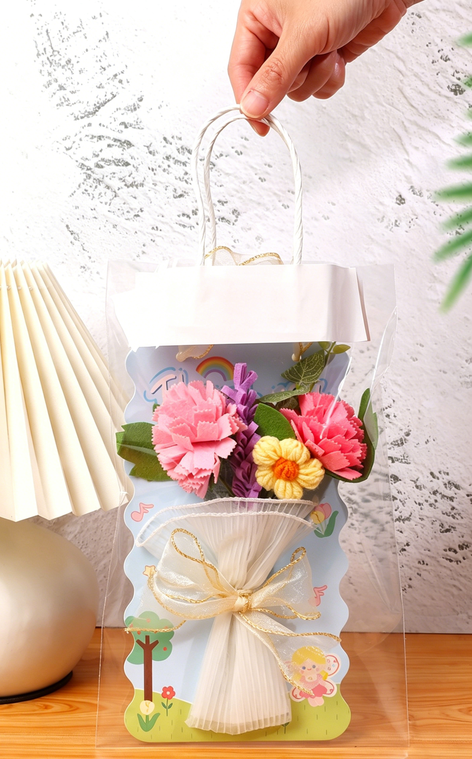 DIY Eternal Flower Bouquet Card Kit for Teachers’ Day | Felt & Yarn Artificial Flower Craft Set for Kids | Handmade Gift Card Materials Pack