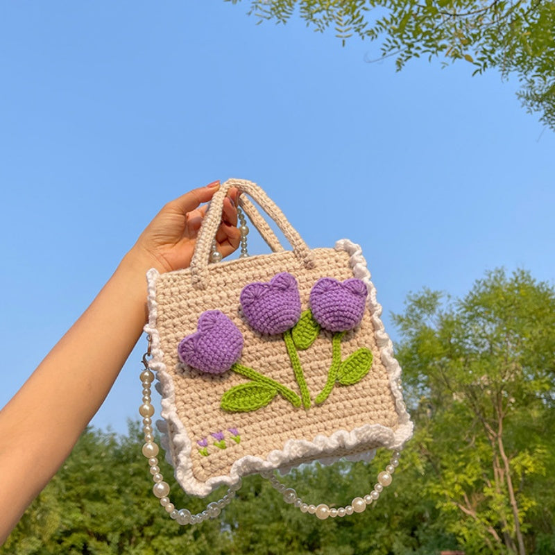 DIY Crochet Shoulder Bag Kit for Beginners – Handmade Purple Crossbody Tote Bag with Video Tutorial