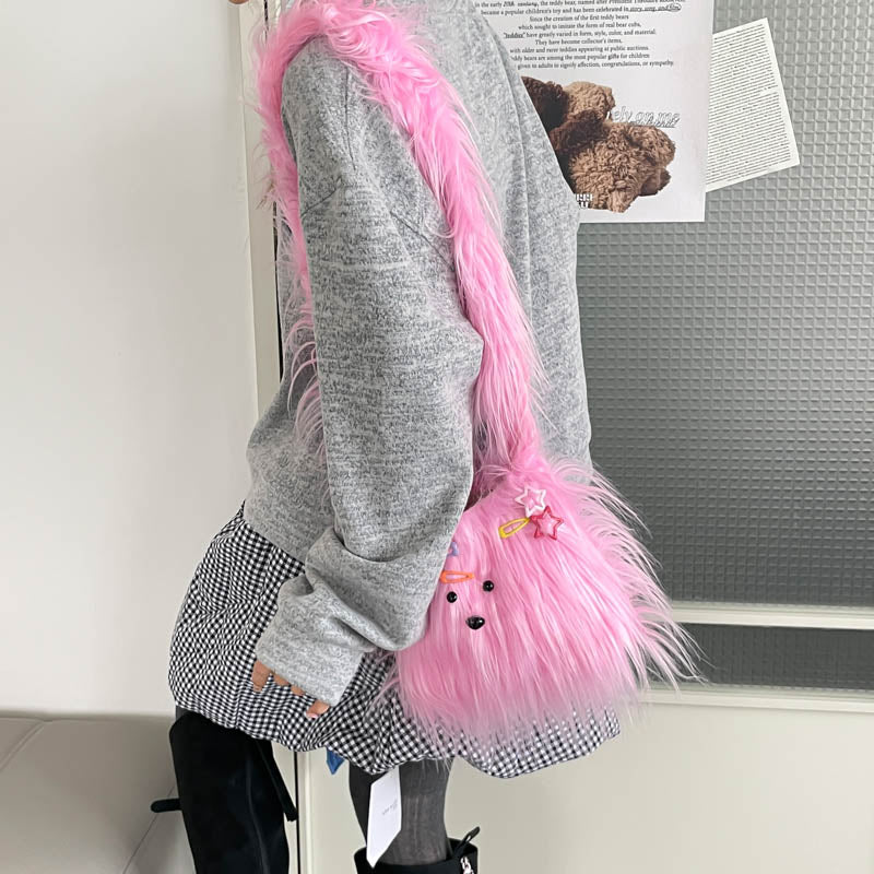DIY Plush Crossbody Bag Kit for Beginners – Handmade Furry Shoulder Purse Sewing Kit with Pre-Cut Materials & Video Tutorial