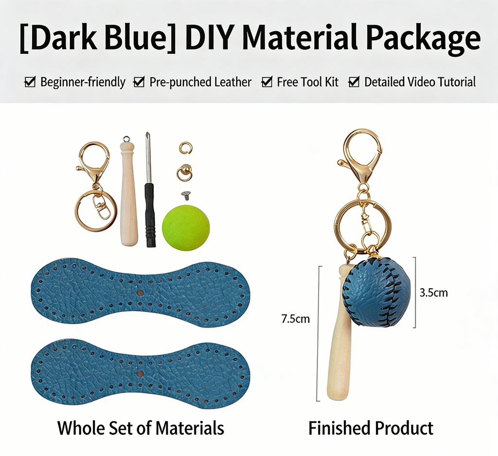 DIY Baseball Keychain Craft Kit | Beginner-Friendly Handmade Leather Gift Set | Pre-Cut Real Cowhide DIY Stitching Kit