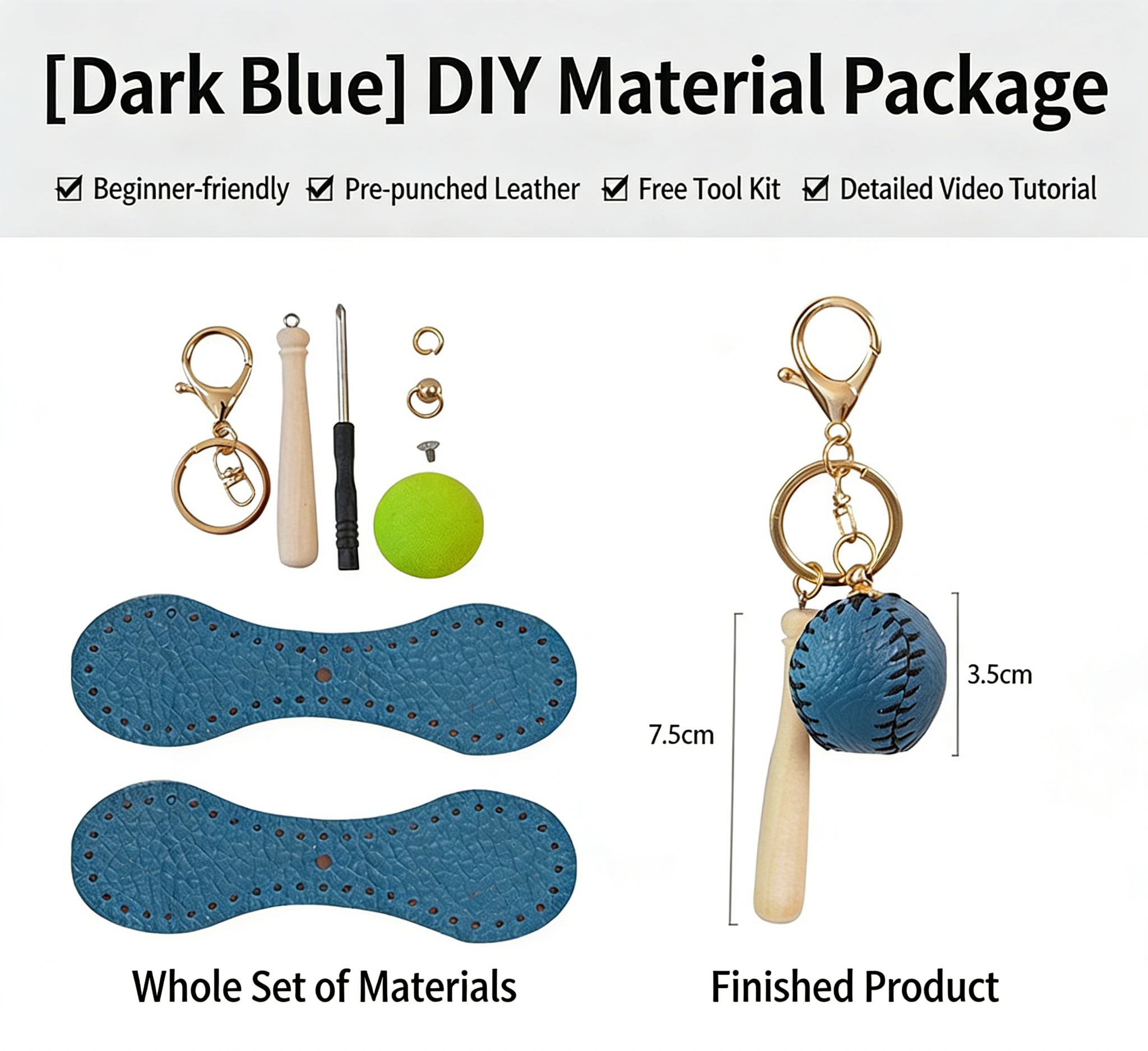 DIY Baseball Keychain Craft Kit | Beginner-Friendly Handmade Leather Gift Set | Pre-Cut Real Cowhide DIY Stitching Kit