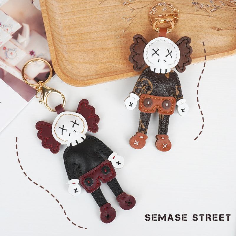 DIY Leather Keychain Kit Cute Character Pendant | Handmade PU + Cowhide Craft Keyring Set with Video Tutorial