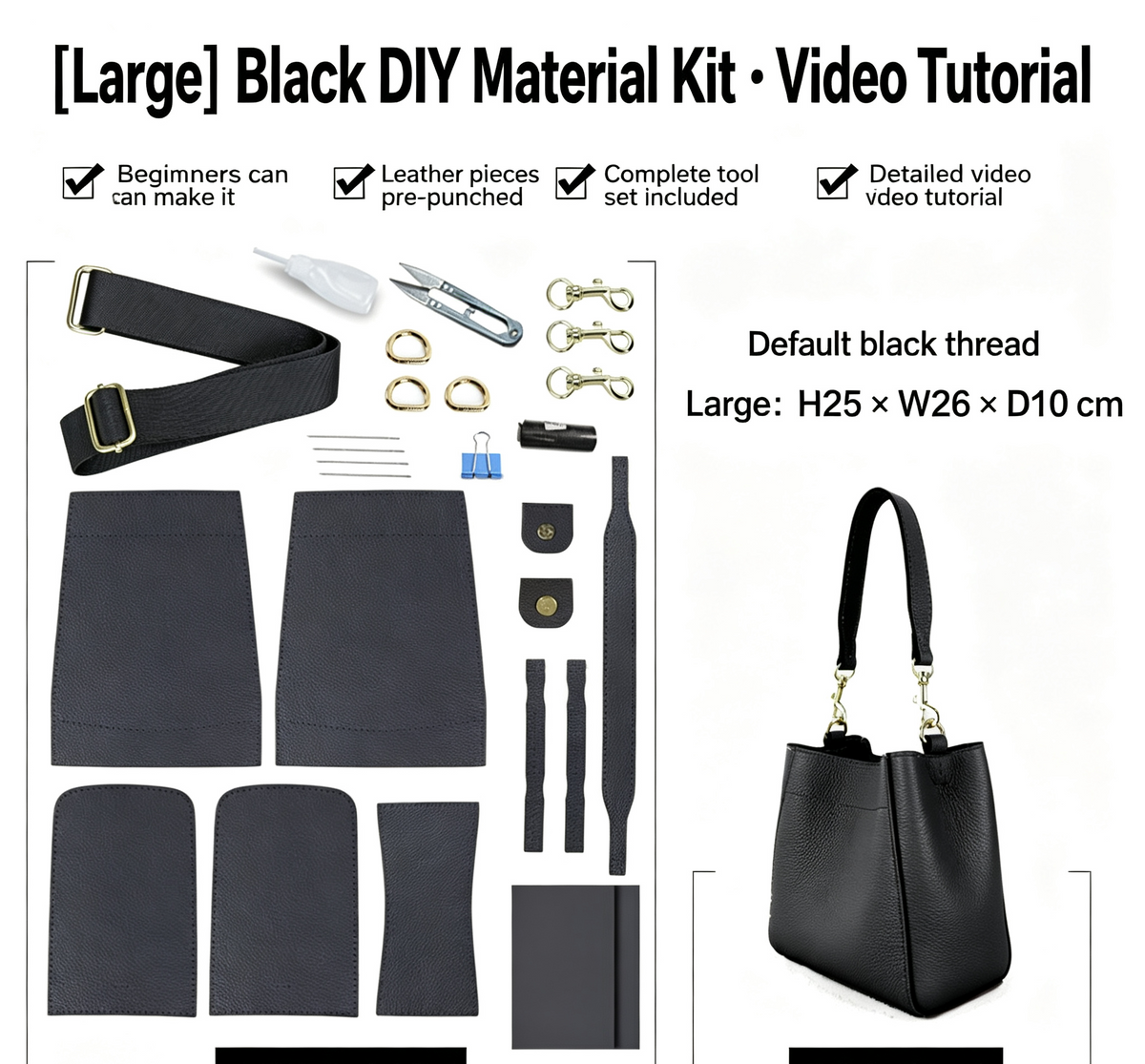 DIY Woven Leather Bucket Bag Kit – Full-Grain Leather Shoulder & Crossbody Bag Making Kit