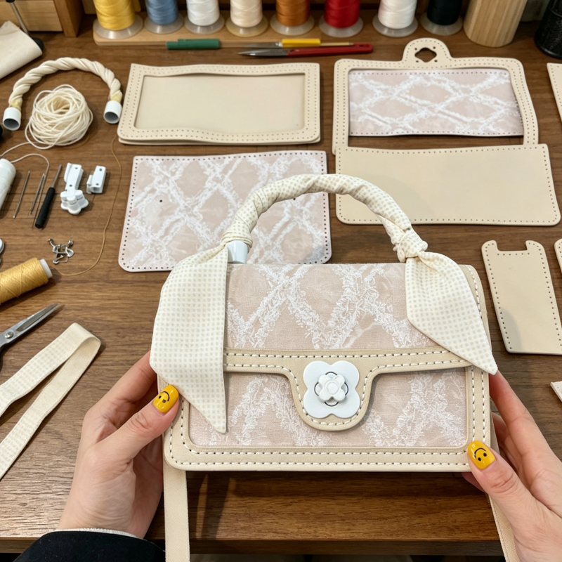 DIY PU Leather Handbag Kit for Beginners – Handmade Crossbody Tote Bag Sewing Kit with Pre-Cut Materials & Video Tutorial
