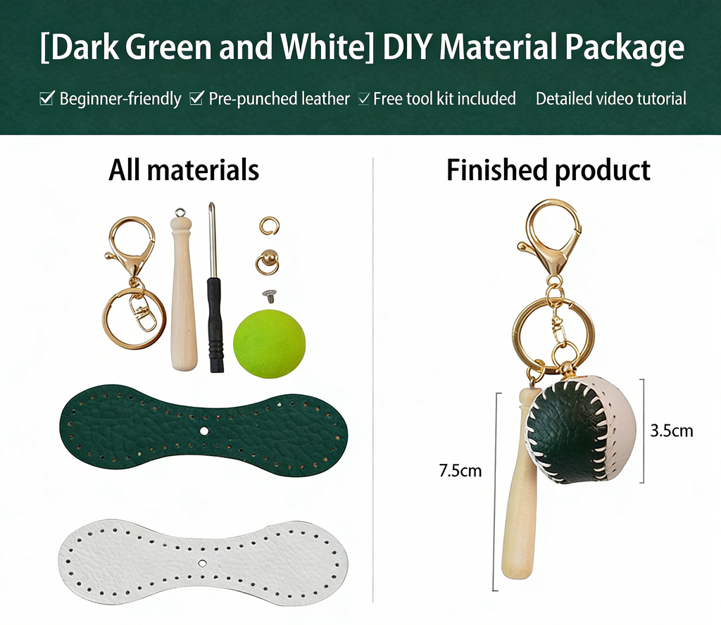 DIY Baseball Keychain Craft Kit | Beginner-Friendly Handmade Leather Gift Set | Pre-Cut Real Cowhide DIY Stitching Kit