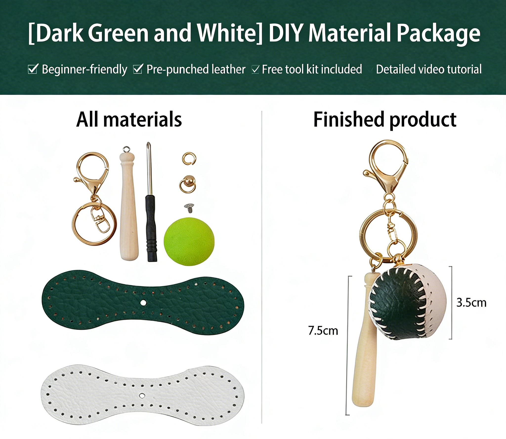 DIY Baseball Keychain Craft Kit | Beginner-Friendly Handmade Leather Gift Set | Pre-Cut Real Cowhide DIY Stitching Kit