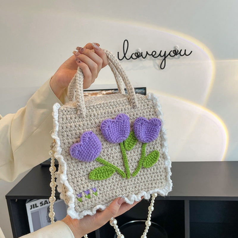 DIY Crochet Shoulder Bag Kit for Beginners – Handmade Purple Crossbody Tote Bag with Video Tutorial