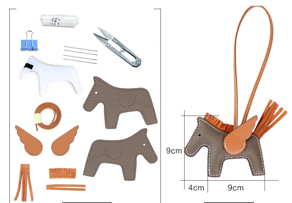 DIY Leather Angel Horse Charm Kit – Handmade Pony Keychain Bag Charm Craft Set for Beginners