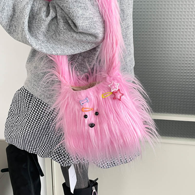 DIY Plush Crossbody Bag Kit for Beginners – Handmade Furry Shoulder Purse Sewing Kit with Pre-Cut Materials & Video Tutorial