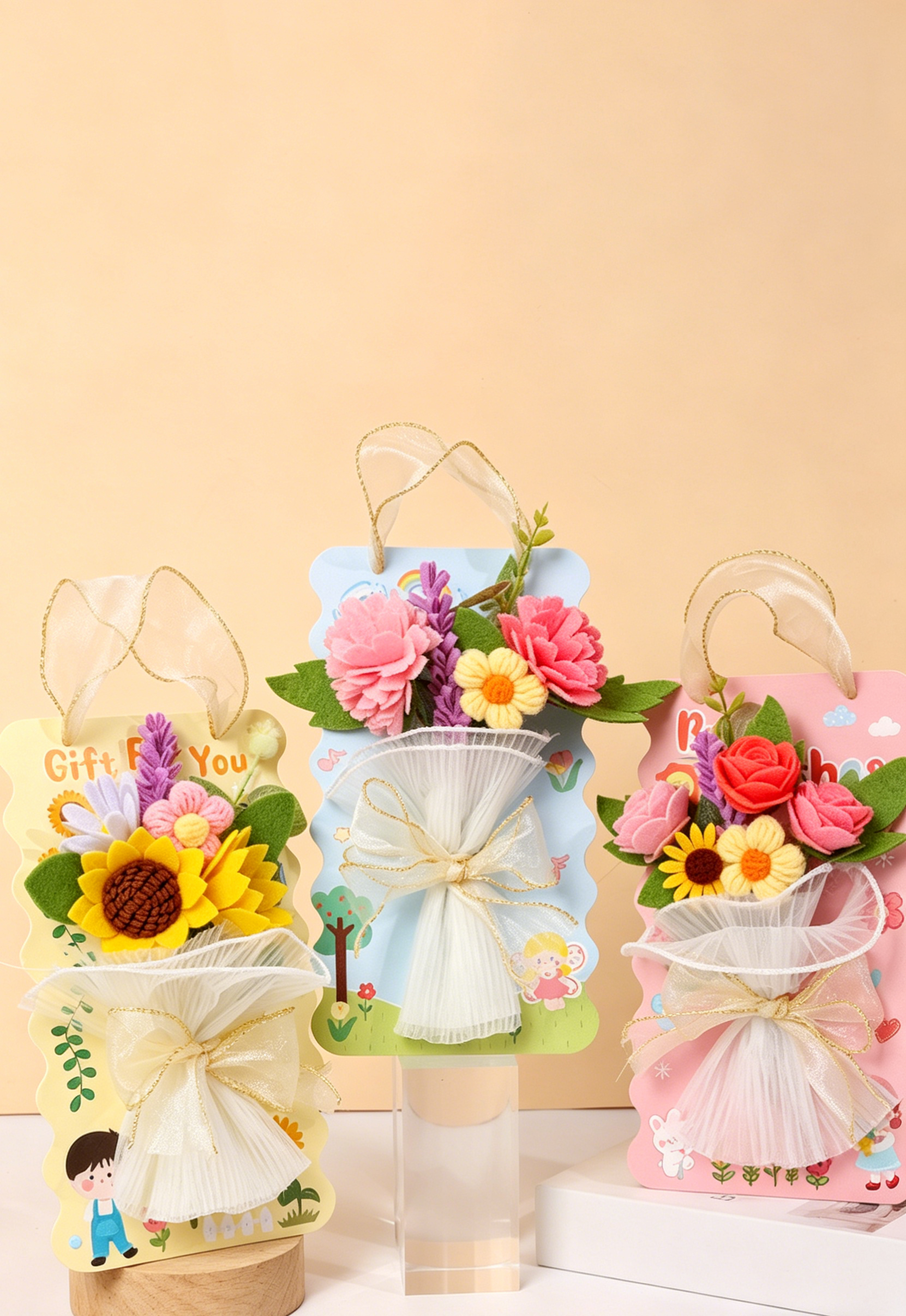 DIY Eternal Flower Bouquet Card Kit for Teachers’ Day | Felt & Yarn Artificial Flower Craft Set for Kids | Handmade Gift Card Materials Pack