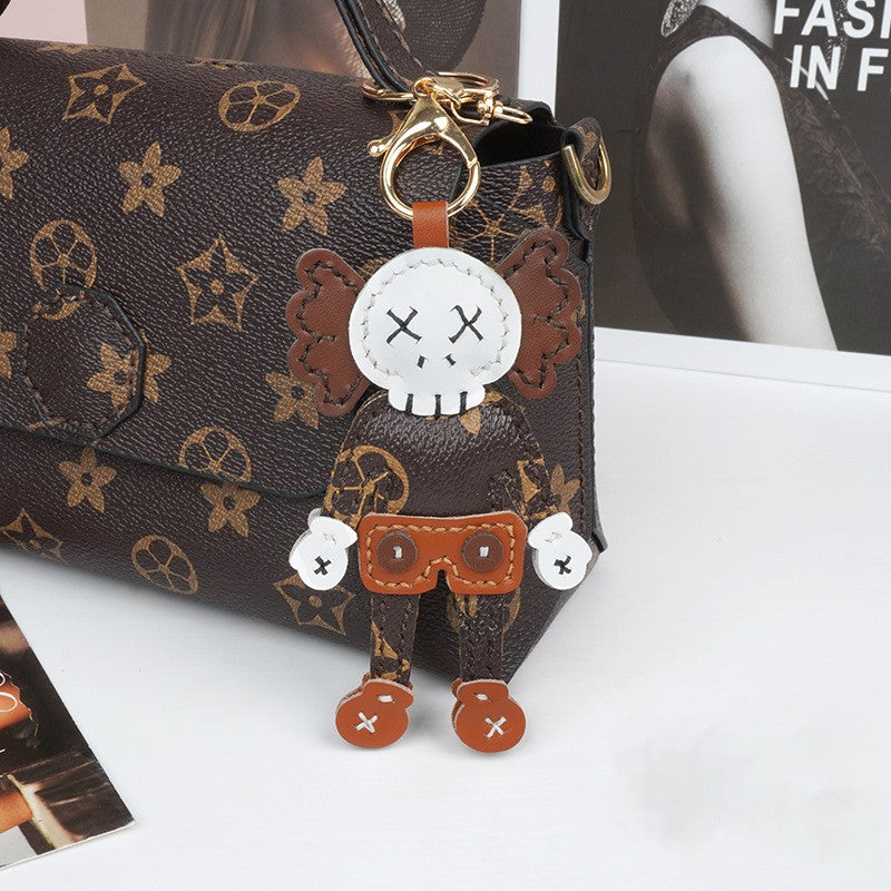 DIY Leather Keychain Kit Cute Character Pendant | Handmade PU + Cowhide Craft Keyring Set with Video Tutorial