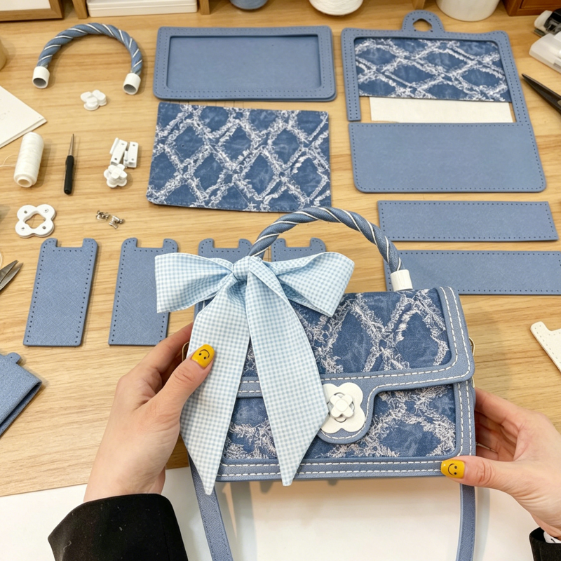 DIY PU Leather Handbag Kit for Beginners – Handmade Crossbody Tote Bag Sewing Kit with Pre-Cut Materials & Video Tutorial