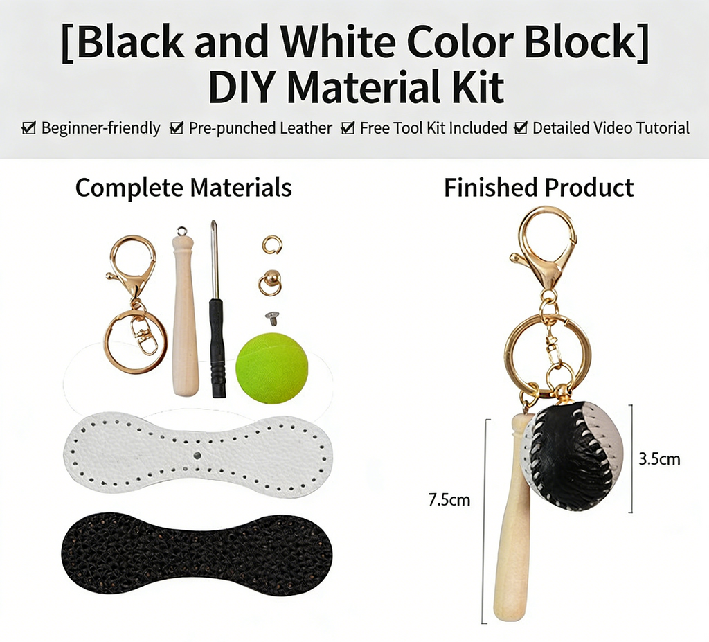 DIY Baseball Keychain Craft Kit | Beginner-Friendly Handmade Leather Gift Set | Pre-Cut Real Cowhide DIY Stitching Kit