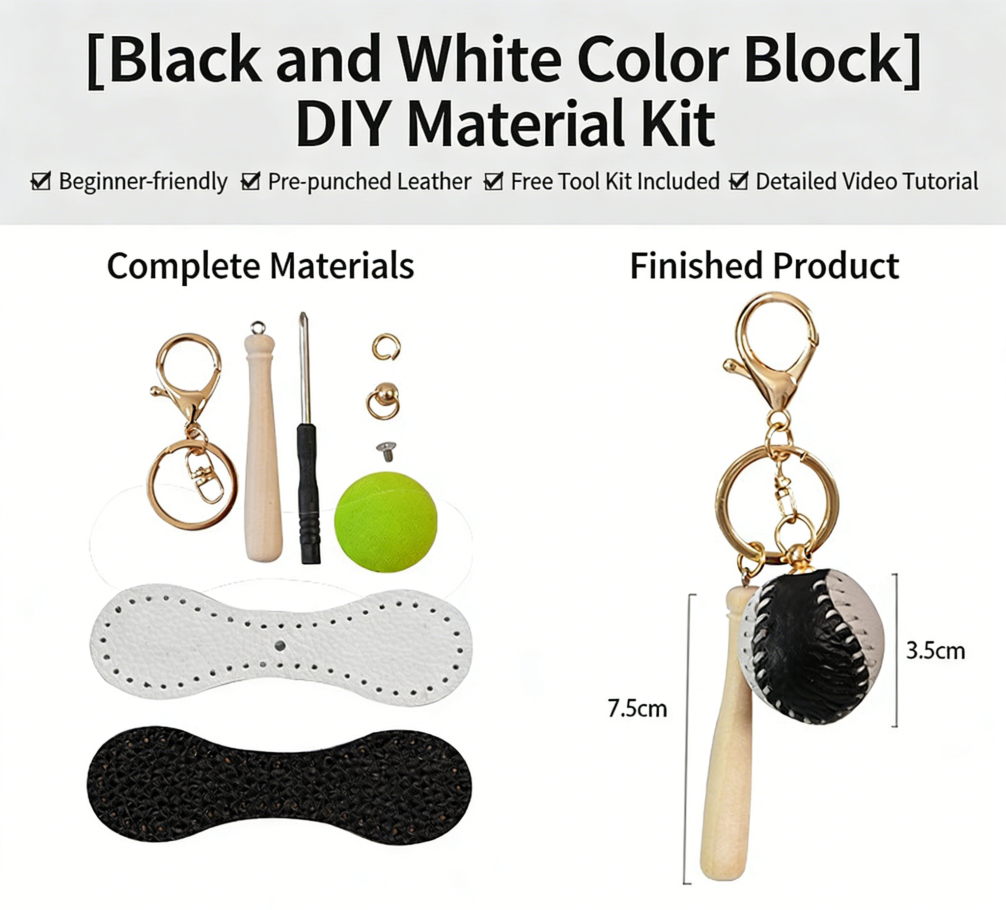 DIY Baseball Keychain Craft Kit | Beginner-Friendly Handmade Leather Gift Set | Pre-Cut Real Cowhide DIY Stitching Kit