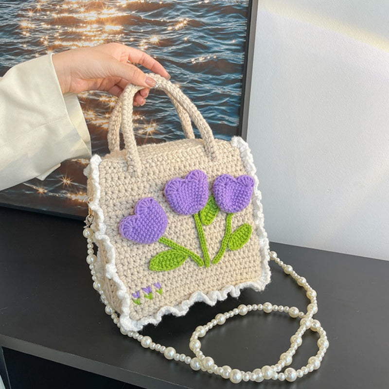 DIY Crochet Shoulder Bag Kit for Beginners – Handmade Purple Crossbody Tote Bag with Video Tutorial