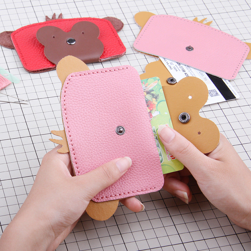 DIY Monkey Leather Card Holder Kit for Beginners – Cute Handmade Cowhide Card Wallet with Video Tutorial & Complete Sewing Kit
