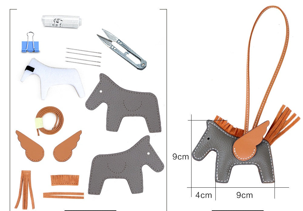 DIY Leather Angel Horse Charm Kit – Handmade Pony Keychain Bag Charm Craft Set for Beginners