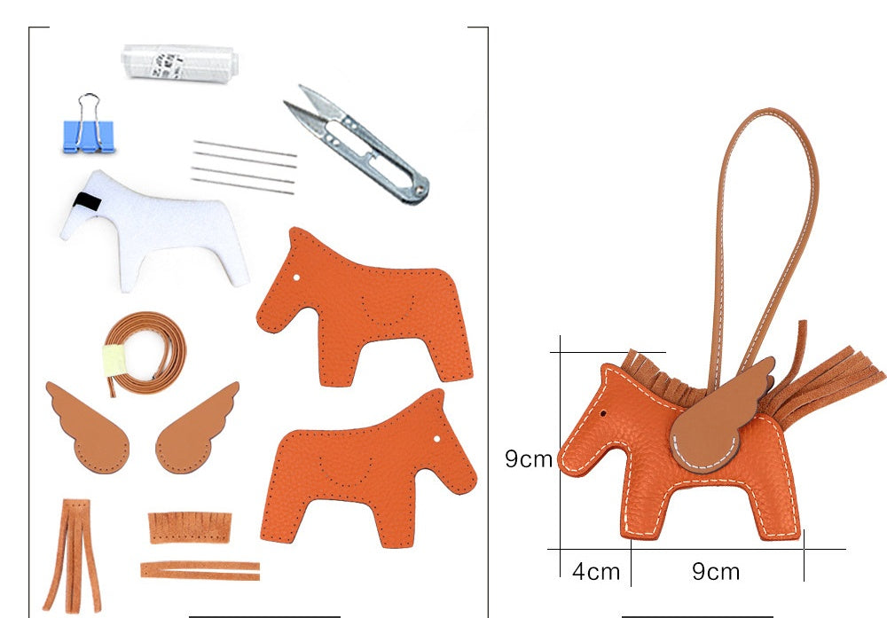 DIY Leather Angel Horse Charm Kit – Handmade Pony Keychain Bag Charm Craft Set for Beginners