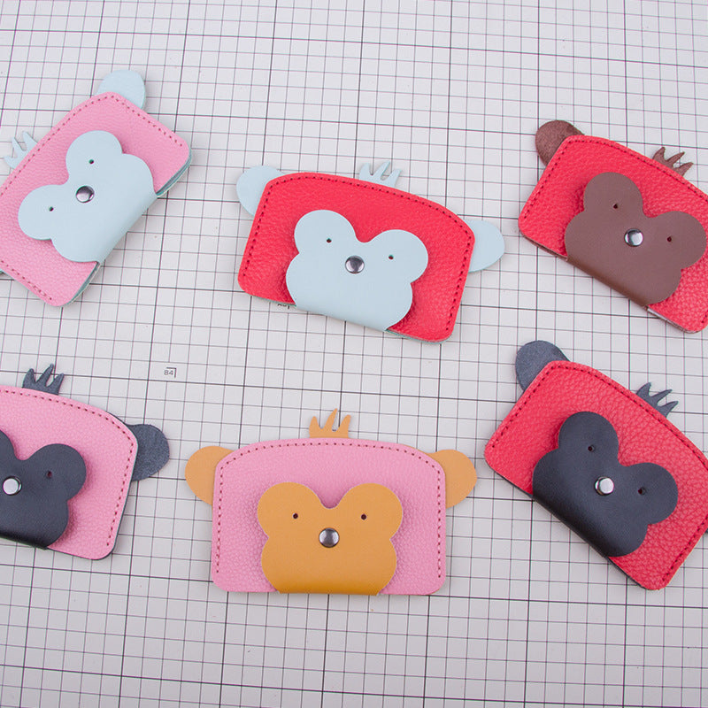 DIY Monkey Leather Card Holder Kit for Beginners – Cute Handmade Cowhide Card Wallet with Video Tutorial & Complete Sewing Kit