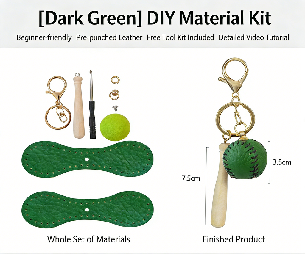 DIY Baseball Keychain Craft Kit | Beginner-Friendly Handmade Leather Gift Set | Pre-Cut Real Cowhide DIY Stitching Kit