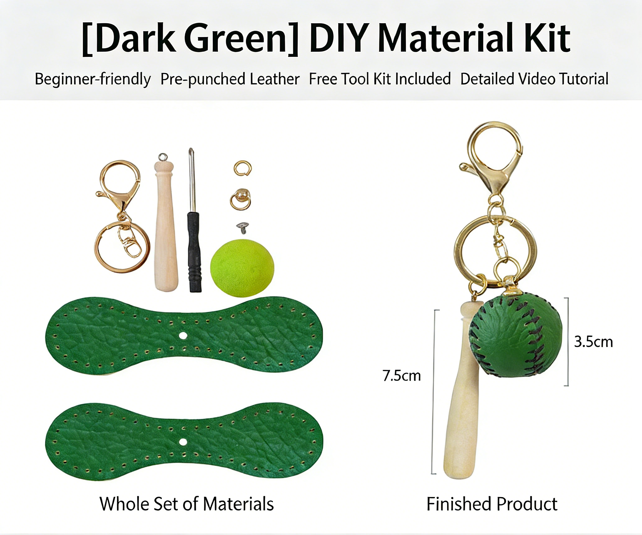 DIY Baseball Keychain Craft Kit | Beginner-Friendly Handmade Leather Gift Set | Pre-Cut Real Cowhide DIY Stitching Kit