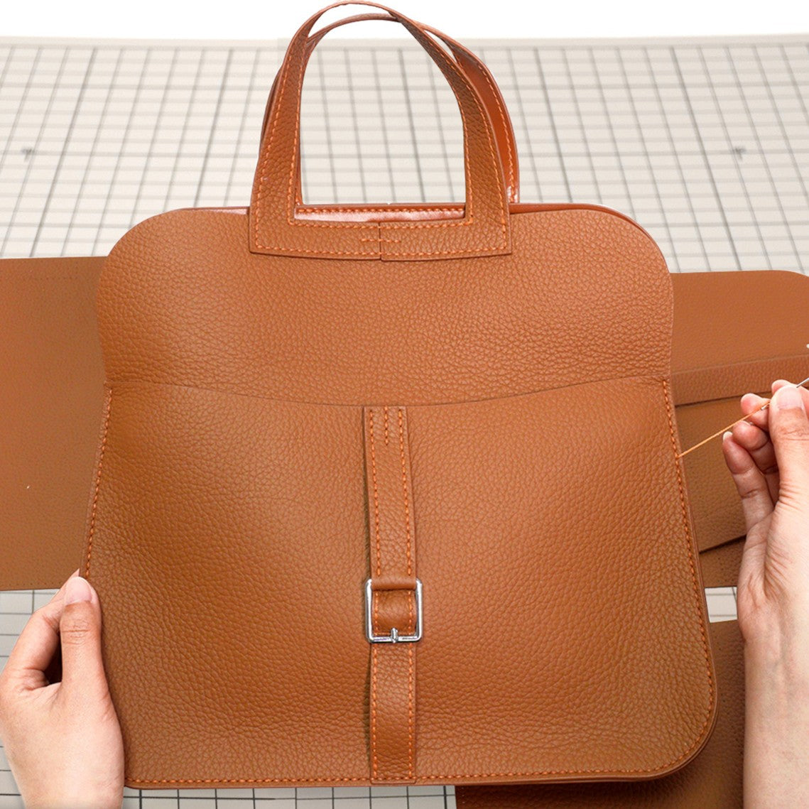 DIY Genuine Leather Tote Bag Kit for Beginners – Handmade Cowhide Shoulder Bag Sewing Kit with Pre-Cut Materials & Video Tutorial