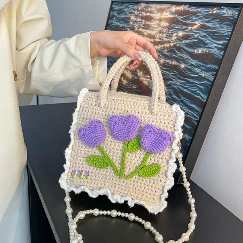DIY Crochet Shoulder Bag Kit for Beginners – Handmade Purple Crossbody Tote Bag with Video Tutorial