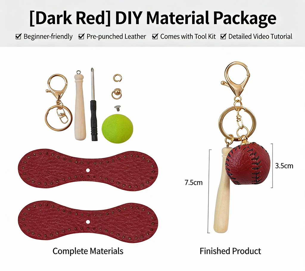 DIY Baseball Keychain Craft Kit | Beginner-Friendly Handmade Leather Gift Set | Pre-Cut Real Cowhide DIY Stitching Kit