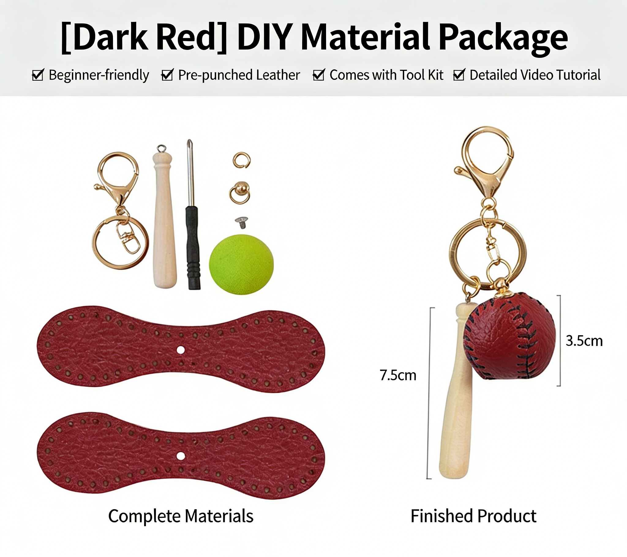 DIY Baseball Keychain Craft Kit | Beginner-Friendly Handmade Leather Gift Set | Pre-Cut Real Cowhide DIY Stitching Kit