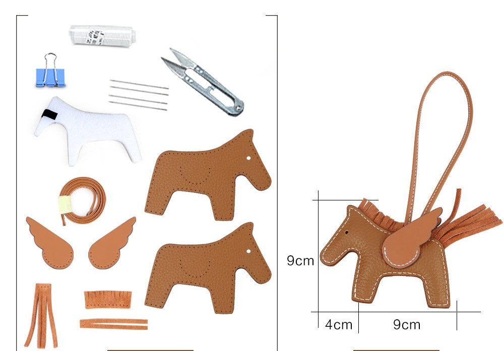 DIY Leather Angel Horse Charm Kit – Handmade Pony Keychain Bag Charm Craft Set for Beginners