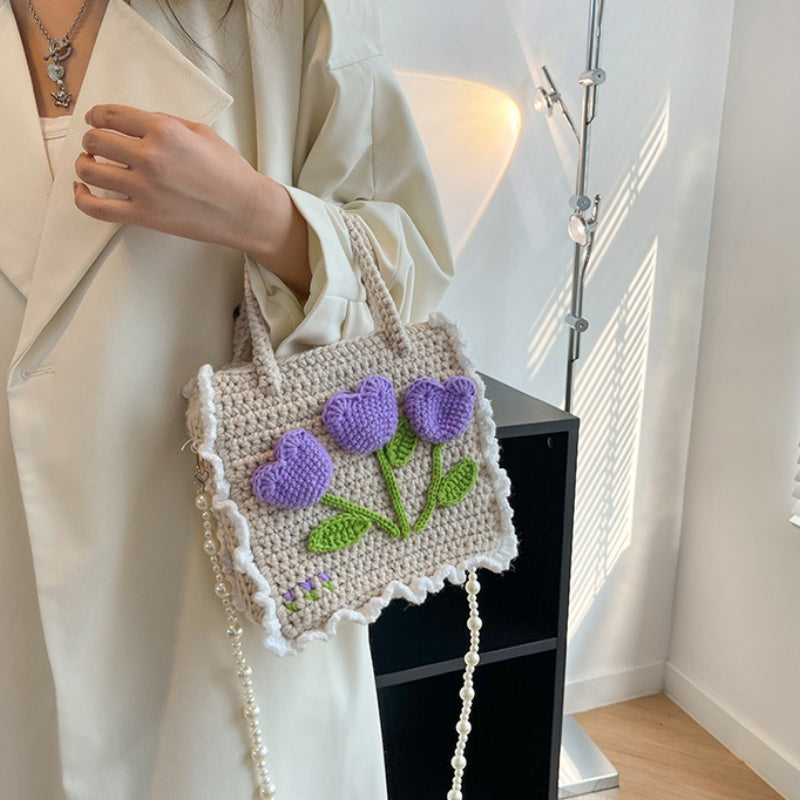 DIY Crochet Shoulder Bag Kit for Beginners – Handmade Purple Crossbody Tote Bag with Video Tutorial