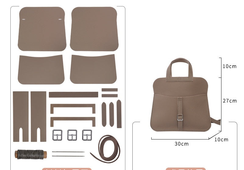 DIY Genuine Leather Tote Bag Kit for Beginners – Handmade Cowhide Shoulder Bag Sewing Kit with Pre-Cut Materials & Video Tutorial